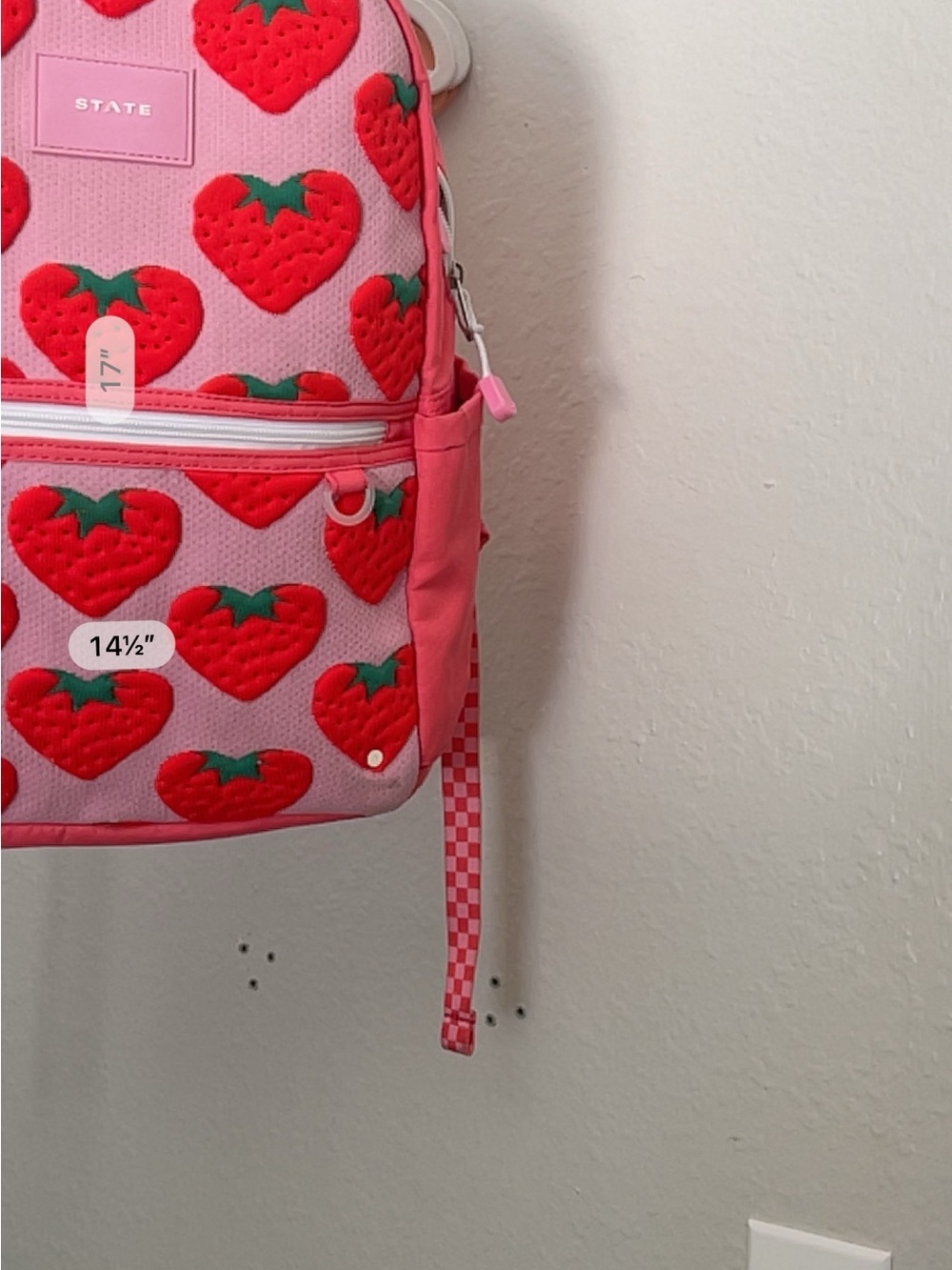 STATE Kane Pink Strawberry Heart Backpack - Double Pocket - Picture 5 of 6